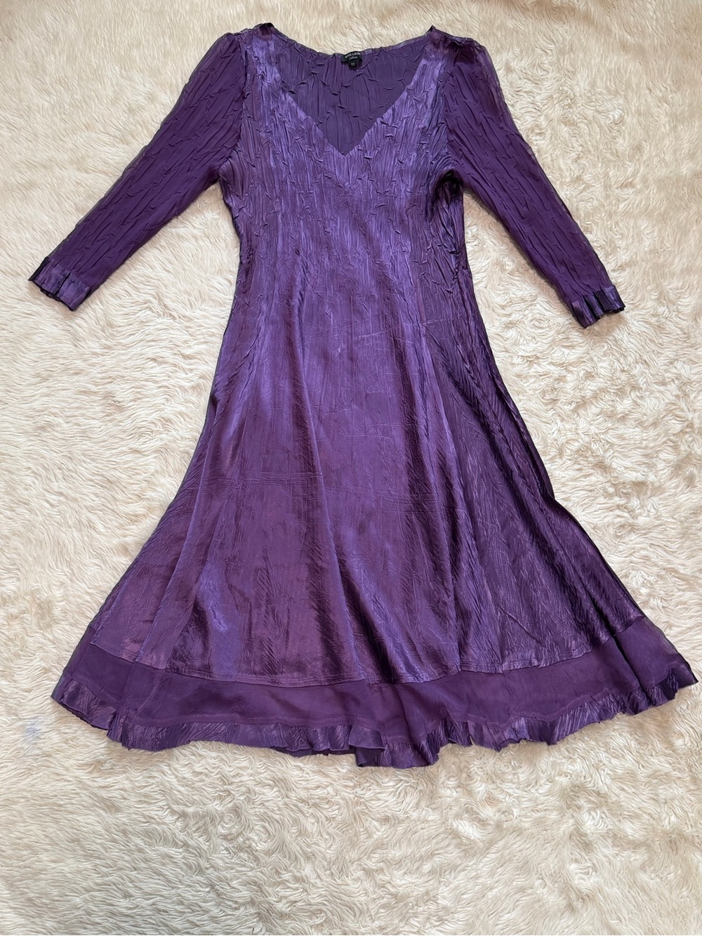 Komarov Purple Crinkle Charmeuse Midi Dress - Size XL